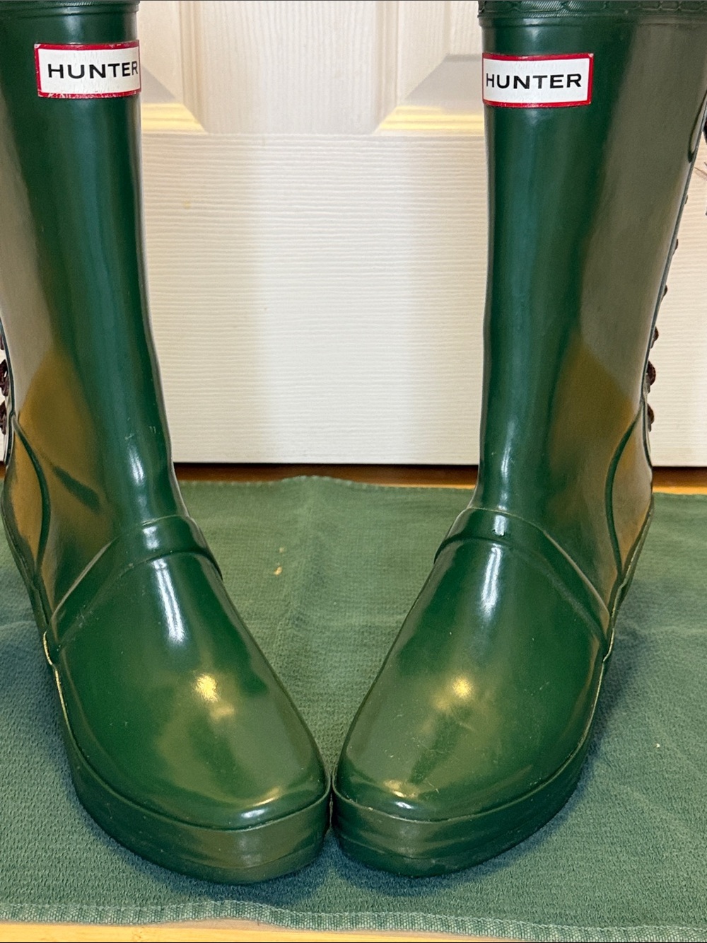 Hunter Forest Green Wedge Lace-Up Rain Boots